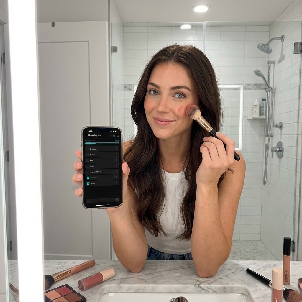 Person using TaskPop while getting ready